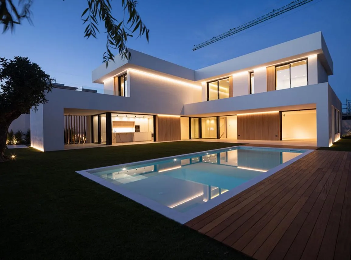 Vivienda unifamiliar construida por Vic F. Group al atardecer